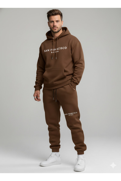 NİCE Three Thread Compact Hooded Inside Cotton San Francisco B Printed Premium O Oversized Tracksuit Set