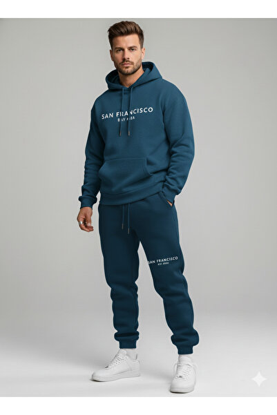 NİCE Three Thread Compact Hooded Inside Cotton San Francisco B Printed Premium O Oversized Tracksuit Set