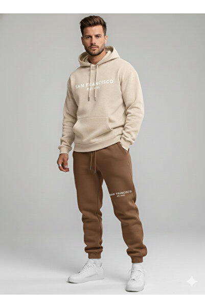 NİCE Three Thread Compact Hooded Inside Cotton San Francisco B Printed Premium O Oversized Tracksuit Set