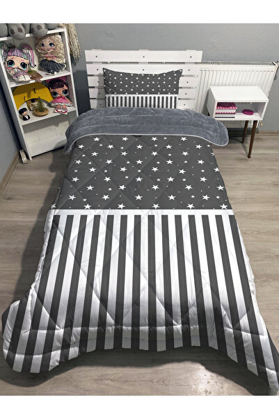 yok yok evim eve dair her şey Welsoft Fluffy Double-Sided Stars and Piano Patterned Single Quilt Sleeping Set