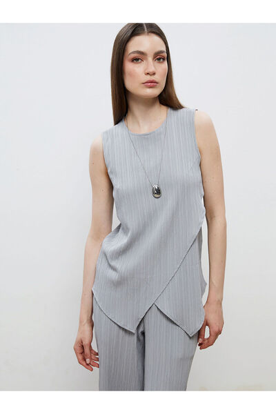 LC Waikiki Peak New Season Crew Neck Textured Linen Blend Blouse