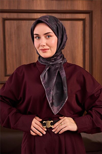 Silk Home Twill Silk Scarf Green Floral Pattern 90X90