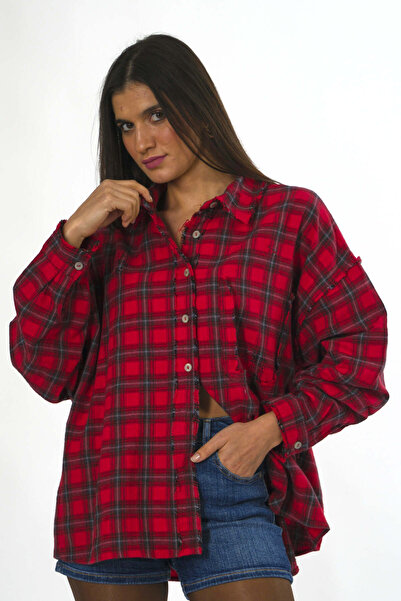 ABBRA Women's 100% Cotton Laser Cut Plaid Shirt