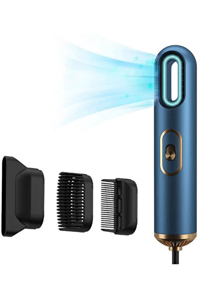 ABYZ Στεγνωτήρας μαλλιών, μοτέρ υψηλής ταχύτητας, 3 ρυθμίσεις θερμοκρασίας, γρήγορο και αθόρυβο στέγνωμα, 800W, μπλε/χρυσό