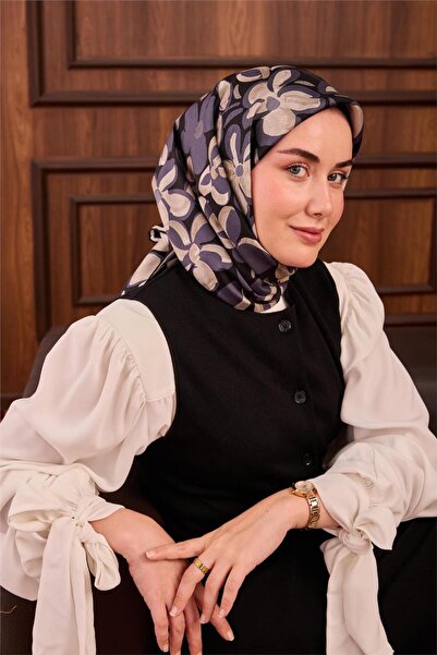 Silk Home Μεταξωτό μαντήλι Twill Παστέλ Μωβ Μοτίβο Μαργαρίτα 90x90