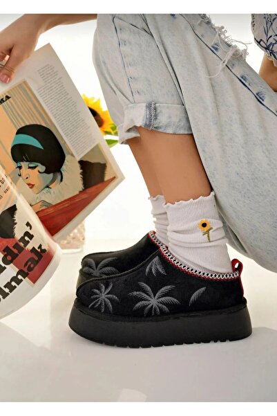 ŞAH Kadın Palm Desenli Kürklü Termo Taban Ev & Sokak Botu - Ayakkabı