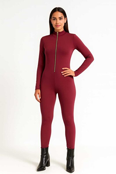 Maison La Femme Μπορντό χρυσό φόρμα με φερμουάρ που ταιριάζει στο σώμα