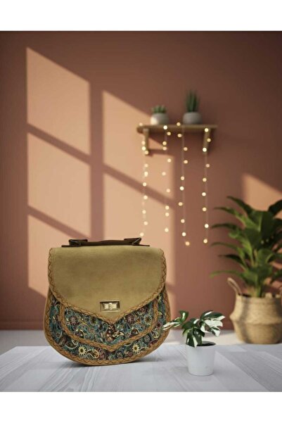 EliziBySevim Otantik Mozaik Desen Kadife Kapak Kadın Omuz Çantası