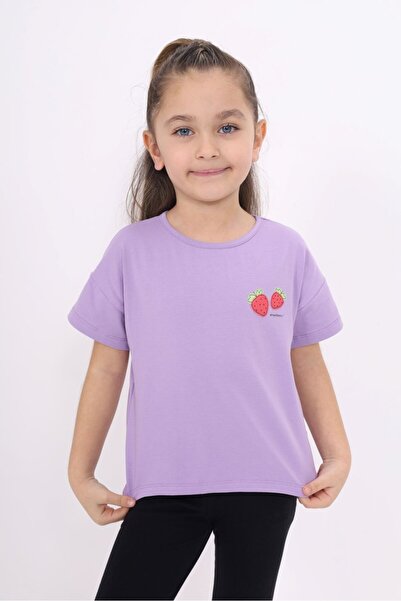 Toontoy Tricou cu mânecă scurtă pentru fete cu imprimeu guler rotund