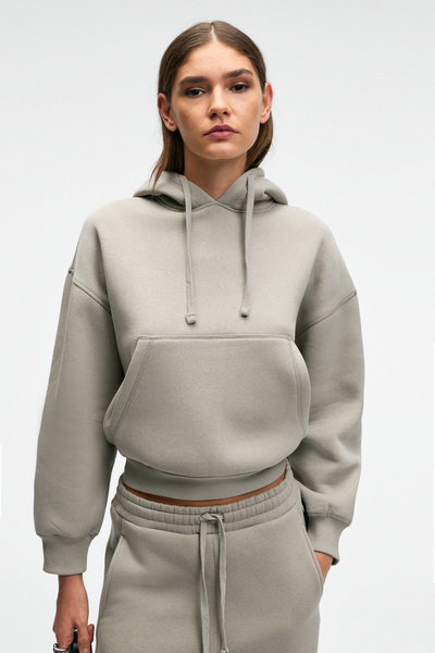 GRIMELANGE Selene Women's Hooded Kangru Pocket Regular Fit Light Gray Sweatshirt