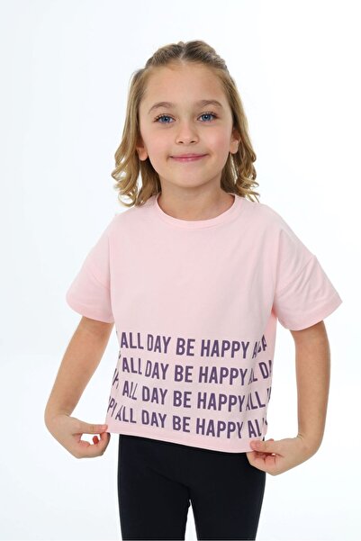 Toontoy Tricou cu mânecă scurtă pentru fete cu imprimeu guler rotund