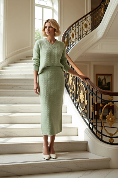 BENERLY Women's Top and Bottom Oversized Hair Braid Patterned Knitwear Sweate...