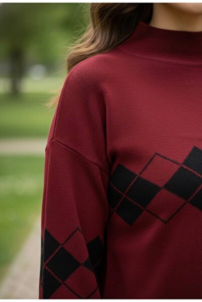 YusGos Kadın Baklava Desenli Kazaklı Triko Elbise