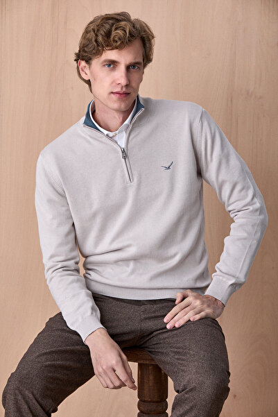 SMILE Hamnes Ice Gray 100% Cotton Zippered Knitwear