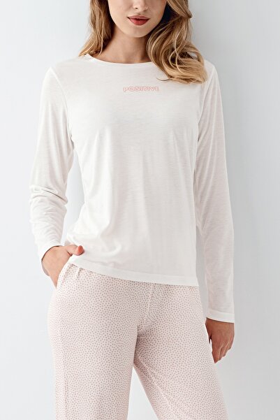 White Velvet Set de pijamale cu mâneci lungi, din bumbac modal, de culoare albă, pentru femei