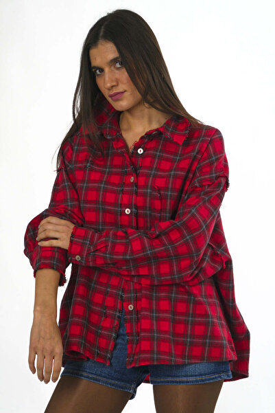 ABBRA Women's 100% Cotton Laser Cut Plaid Shirt