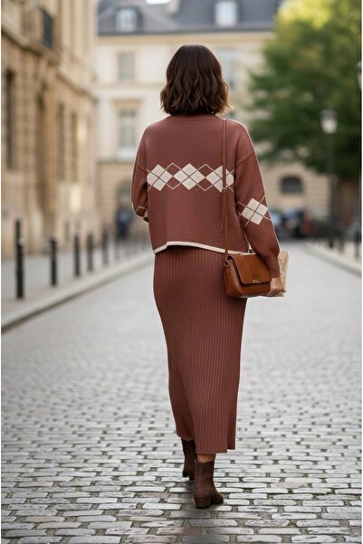 YusGos Women's Argyle Pattern Sweater Knitwear Dress