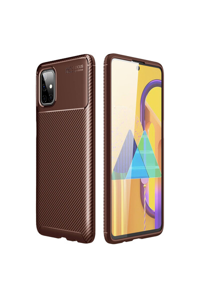 ceppark حافظة سامسونج جالاكسي M51 من نيو فيس، غطاء كربوني بتركيز تلقائي - بني