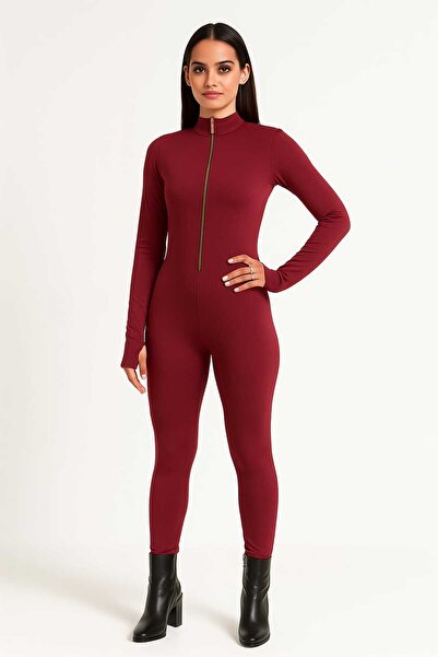 Maison La Femme Μπορντό χρυσό φόρμα με φερμουάρ που ταιριάζει στο σώμα