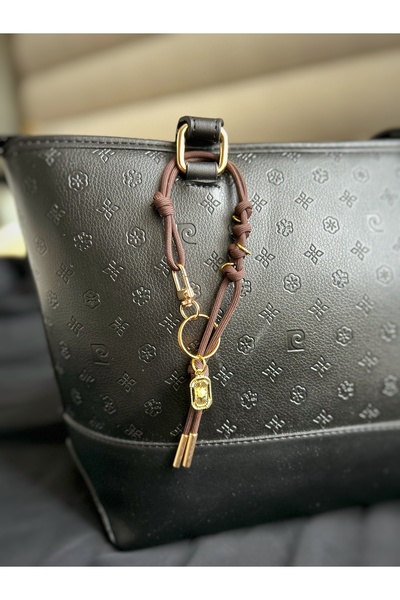 Handmade Kahverengi gold detaylı çanta charmı çanta süsü çanta aksesuarı