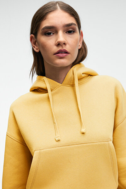 GRIMELANGE Selene women's Hooded kangaroo pocket regular fit yellow sweatshirt