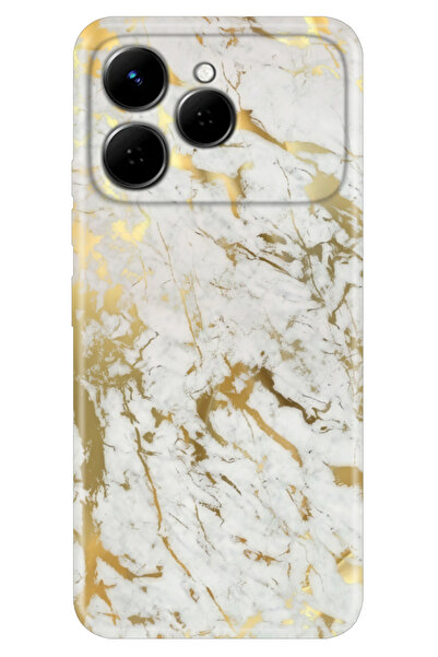 TECNO Spark 40 4G (KM5n) Kılıf Renkli Silikon Baskılı TPU Altın Mermer