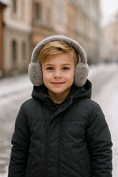 Generic Brand Gray Soft Textured Plush Boys' Headphones 8-14 Years Old