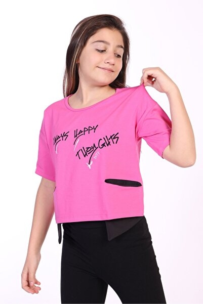 Toontoy Κοριτσίστικο μπλουζάκι με στάμπα, κοντό μανίκι και ασύμμετρη λαιμόκοψη