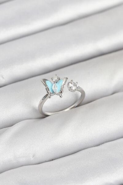 cleovibe خاتم نسائي من النحاس الفضي على شكل فراشة