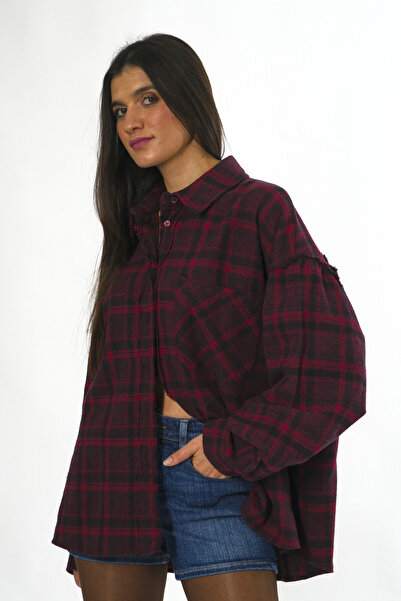 ABBRA Women's 100% Cotton Oversized Plaid Shirt