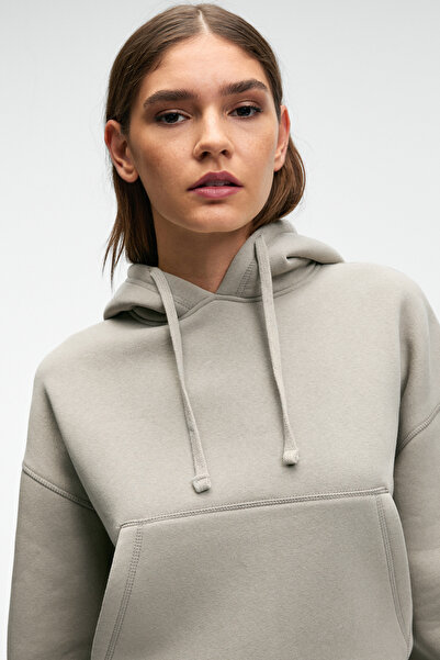 GRIMELANGE Selene Women's Hooded Kangru Pocket Regular Fit Light Gray Sweatshirt
