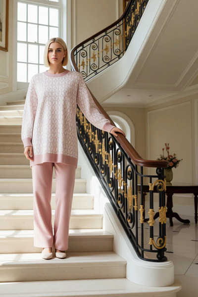 BENERLY Women's Bottom Top Geometric Pattern Long Sleeve Crew Neck Knitwear S...