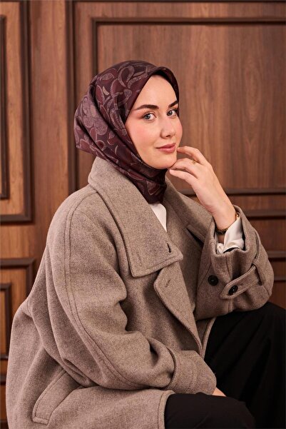 Silk Home Twill Silk Scarf Burgundy Daisy Pattern 90X90