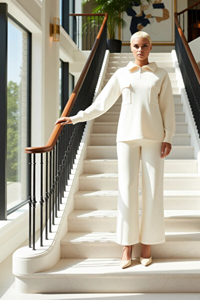 BENERLY طقم نسائي مكون من قطعة علوية وسروال واسع الساق بقصة مريحة وتفاصيل سحا...