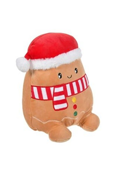 OEM Mallow Pillow - Gingerbread Man Plush Figure, Brown with Strap & Christmas Hat, 31 cm
