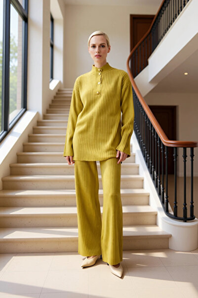 BENERLY Set de tricotaje pentru femei, cu guler răsucit, cu nasturi texturat ...