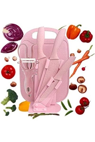 BLOOMING TIME 7-Piece Wheat Straw Kitchen Knife Set, Various Styles To Meet Various Needs, Pink