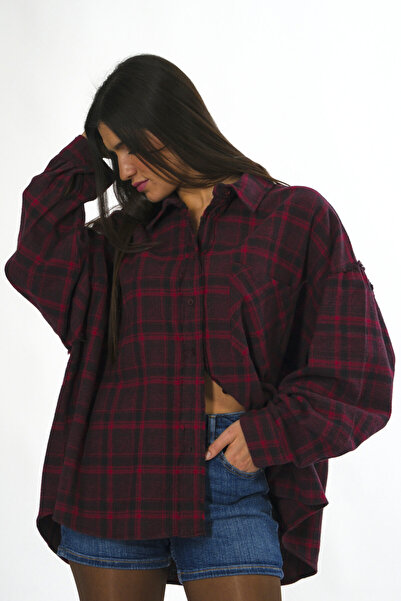 ABBRA Women's 100% Cotton Oversized Plaid Shirt