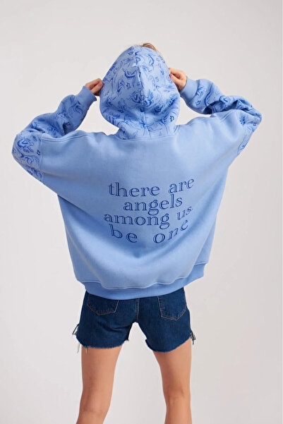 Jooy Angel з принтом Bebe Blue 3-нитковий оверсайз-светр з капюшоном