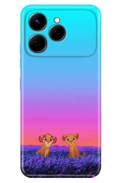 TECNO Spark 40 4G (KM5n) Kılıf Dekoratif Silikon Baskılı Kapak Junior Aslanlar