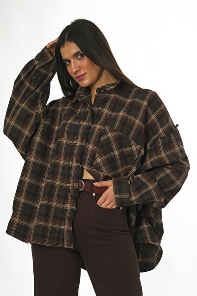 ABBRA Γυναικείο πουκάμισο 100% βαμβακερό oversized καρό