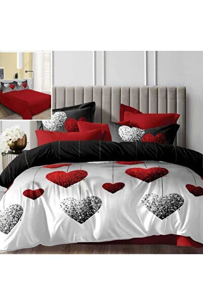 NufJoy Policotton Double Bed Linen Set 4 pcs - Red Cherry Hearts (230x250/200x230/50x70)