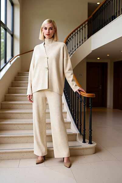 BENERLY Women's Bottom Top Knitwear 3-Piece Set Mock Neck Blouse Low Sleeve C...