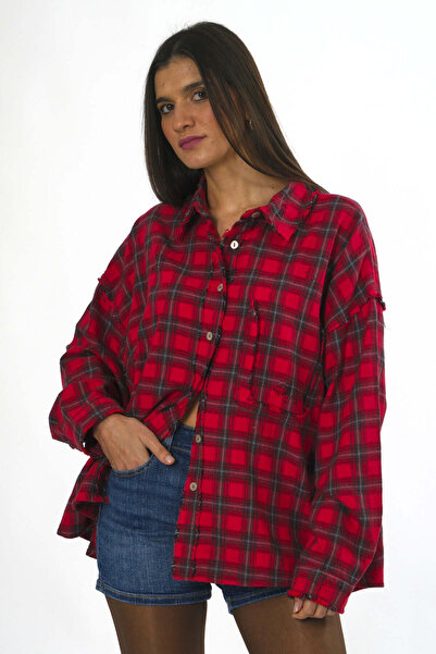 ABBRA Women's 100% Cotton Laser Cut Plaid Shirt