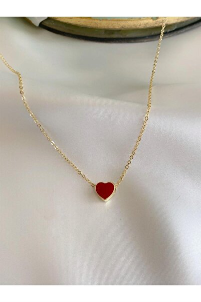 Genel Markalar Altın Renk Kırmızı Mineli Kalp Kolye Bijuteri Kolye