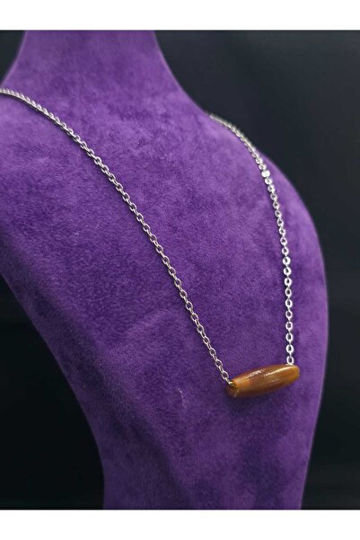 sarıyer silver Wood Look Polyester Design Stylish Cylinder Cut Suitable for Daily Use Steel Necklace