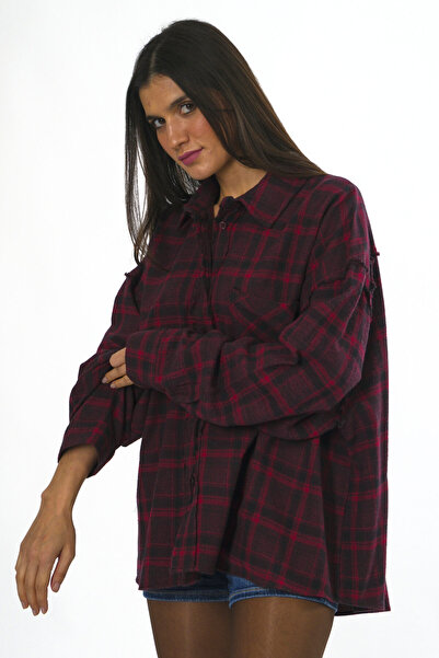 ABBRA Women's 100% Cotton Oversized Plaid Shirt