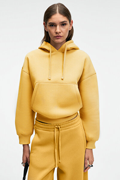 GRIMELANGE Selene women's Hooded kangaroo pocket regular fit yellow sweatshirt