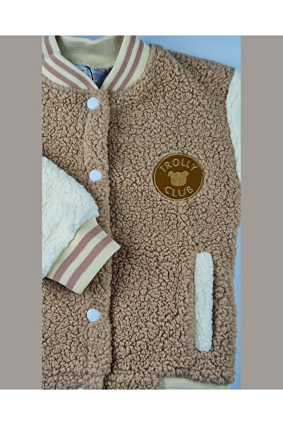 Asliva fashion Asliva Unisex Children's Beige Cream Plush College Coat, Warm Winter Jacket with Snap Fasteners (2-3-4 Years Old)