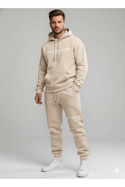 NİCE Three Thread Compact Hooded Inside Cotton San Francisco B Printed Premium O Oversized Tracksuit Set